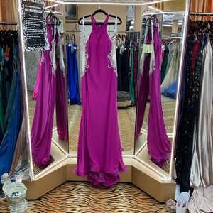 Vienna Prom Fuchsia Gown with Silver Accents